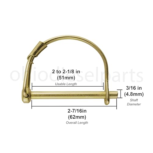 Round Shaft Locking Pin for PTO Trailer Hitch Safety Retainer Coupling 3/16" Diameter x 2" Length (Pack of 10)