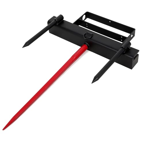 39" Hay Spear Attachment, 4000 LBS Capacity Heavy-Duty Bale Spear with 2pc Black 17.5" Stabilizer Spears, Quick Attach Bale Spike for Tractor Bucket & Skid Steer Loader