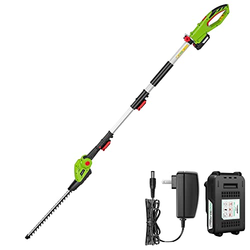 VIVOSUN 20" Cordless Pole Hedge Trimmer, 20V Electric Bush Trimmer with 20” Dual-Action Laser Blade, Adjustable Cutting Head, 0.55" Cutting Capacity, 2.0AH Battery and Fast Charger Included - size: Pole Hedge Trimmer with 20V Battery (1 Pack)