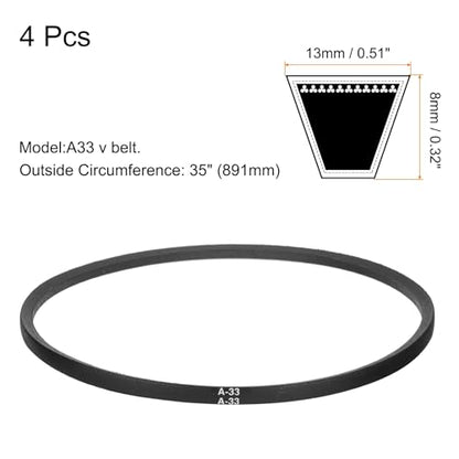 uxcell 4pcs A33 or 4L350 Classic Wrapped Rubber V-Belt, 33"(841mm) Inside Circumference, A Profile V Belt - size: A33