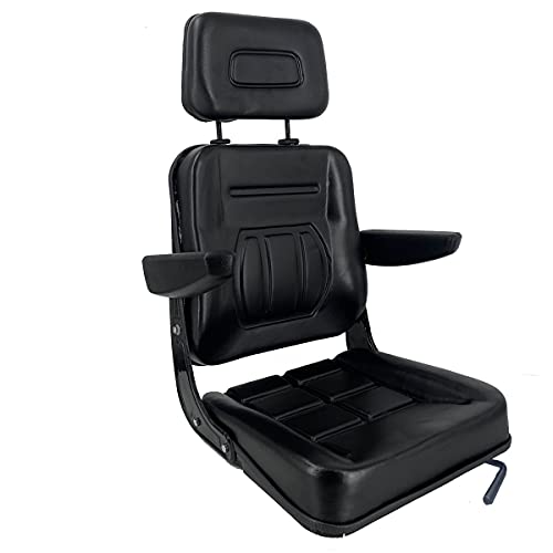 Universal Forklift Seat for Garden Lawn Mower, Komatsu Style Folding Seat Suspension Seat with Armrest and Spring Suspention Base for Mini Digger Forklift Excavator & Skid Loader, Black - size: Black Seat with Suspension Base & Armrest