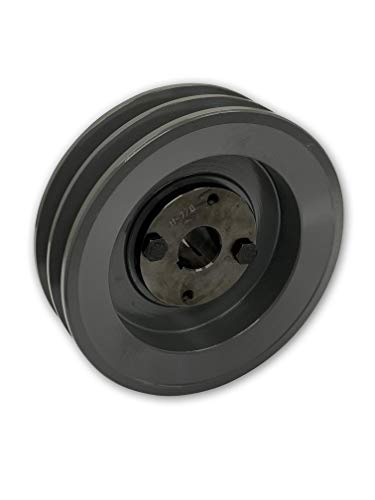 Double Groove 5.95" Cast Iron Electric Motor" H" Pulley/Sheave, Bushing Included, for 5/8" Top Width B/5L/BK/5LK Section V Belt, 2 Groove Pulley (7/8" Shaft / 0.875 Bore, 2BK62H) - size: 7/8" Shaft / 0.875 Bore