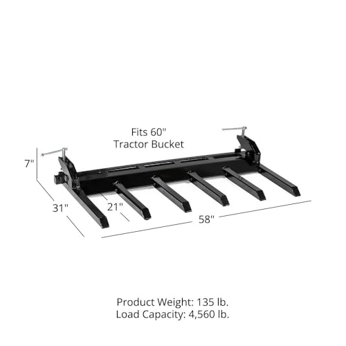 Titan Attachments 21" Fork Length Clamp-On Debris Forks V2, Fits Loader Buckets, Skid Steers - style: Bucket Width: 60"