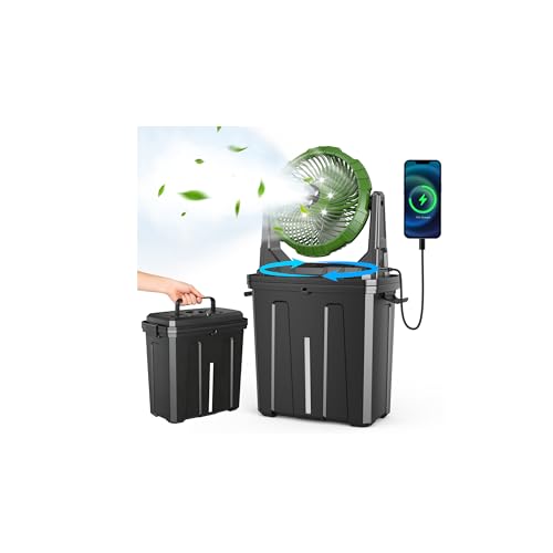 Ausic 2026 Upgraded 10″ 9L Oscillating Portable Misting Fan With Light, [Max 55Hrs] Golf Cart Mister Fan for Outside Patios, Outdoor Rechargeable Battery Operated Water Cool Fan-3 Spray Misters - color: Green