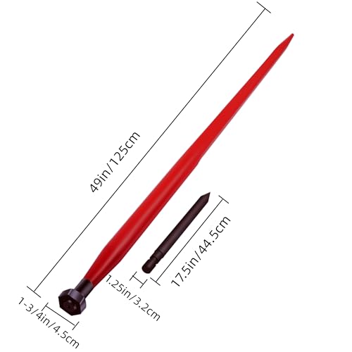 PULLAFUN Hay Spear 49" Bale Spear, Heavy Duty Quick Attach Square Hay Bale Spears, Hay Bale Spike with 2 Stabilizer Spears for Buckets Tractors Loaders