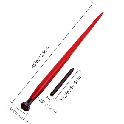 PULLAFUN Hay Spear 49" Bale Spear, Heavy Duty Quick Attach Square Hay Bale Spears, Hay Bale Spike with 2 Stabilizer Spears for Buckets Tractors Loaders