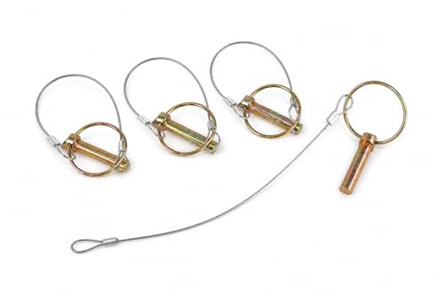 3/8 x 1-3/4 Lynch Pin with 10 in Stainless Steel Cable, Heavy Duty Linch Pin with Ring, Quick Release Trailer Gate Pin for Utility Trailer, Farm Gate, Tractor & Equipment, Zinc Plated, 4 Pack