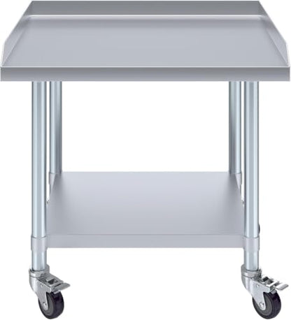 Stainless Steel Rolling Equipment Grill Table Stand | 30" x 30" Work Table with Undershelf & 4 Casters (2 with Brakes) | Heavy-Duty Mobile Table for Kitchen or Utility Use
