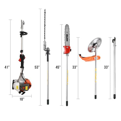 41.5cc Gas Hedge Trimmer Weed Eater 5 in 1 Multi Functional Trimming Tools - color: Orange