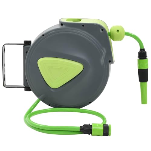 Automatic Retractable Water Hose Reel, 32.8ft Wall Mounted Garden Hose with 180 Degree Swivel Bracket, Spray Nozzle & Connector, Durable PVC Water Pipe for Lawn, Patio and Car Cleaning - color: Green