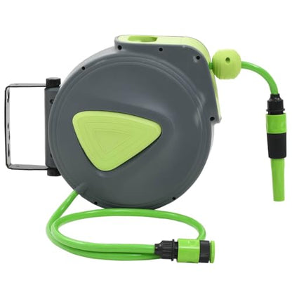 Automatic Retractable Water Hose Reel, 32.8ft Wall Mounted Garden Hose with 180 Degree Swivel Bracket, Spray Nozzle & Connector, Durable PVC Water Pipe for Lawn, Patio and Car Cleaning - color: Green