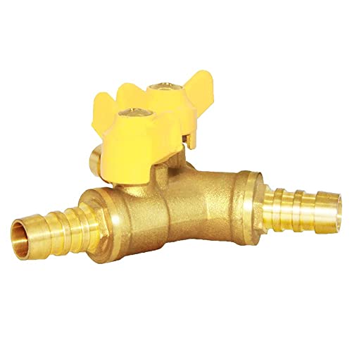 Joywayus 1/2" Hose Barb Brass Ball Valve Y Shaped Type 3 Way with 2 Switch Shut Off Valve Fitting Include 3 Clamps - size: 1/2"-1pcs