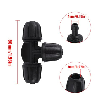 25 Pcs 1/4" Drip Irrigation Tee Fittings, Barbed Tee Connector - color: Black-3Way