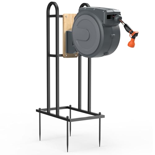 Retractable Hose Reel Stand, No Wall Damaged Freestanding Hose Holder Post