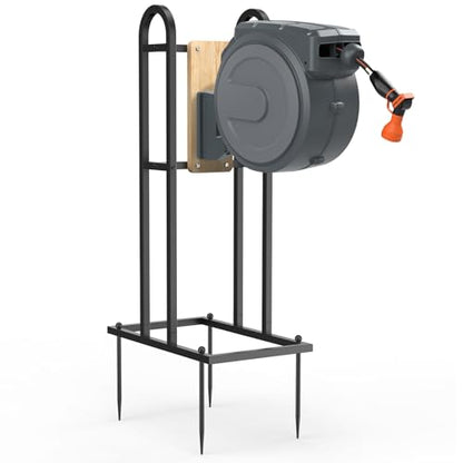 Retractable Hose Reel Stand, No Wall Damaged Freestanding Hose Holder Post