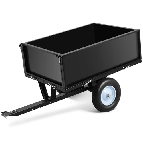 500 lb Heavy-Duty Tow-Behind Steel Dump Cart Trailer, 11.4 Cu Ft Garden Utility Yard Wagon, Removable Tailgate, 2-Wheel Hauling for ATV/UTV/Lawn Mower/Tractor - Black - color: Black