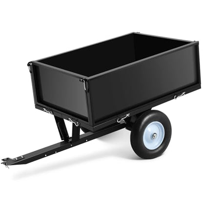 500 lb Heavy-Duty Tow-Behind Steel Dump Cart Trailer, 11.4 Cu Ft Garden Utility Yard Wagon, Removable Tailgate, 2-Wheel Hauling for ATV/UTV/Lawn Mower/Tractor - Black - color: Black