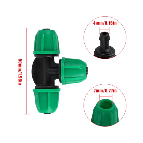 25 Pcs 1/4" Drip Irrigation Tee Fittings, Barbed Tee Connector - color: Green-3Way