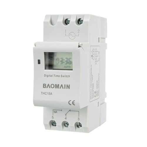 BAOMAIN THC15A 12V Digital Programmable Timer Switch,16A Weekly Relay