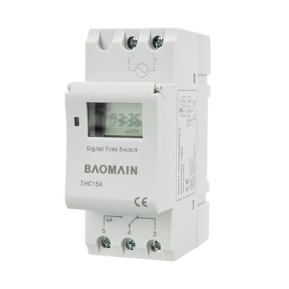 BAOMAIN THC15A 12V Digital Programmable Timer Switch,16A Weekly Relay