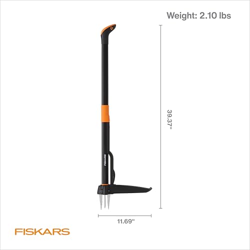 Fiskars Deluxe Stand-Up Weed Puller Tool, 4 Serrated Stainless Steel Claws - style: 4-claw