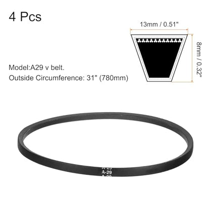 uxcell 4pcs A29/4L310 Classic Wrapped Rubber V-Belt, 29"(730mm) Inside Circumference, A Profile V Belt - size: A29