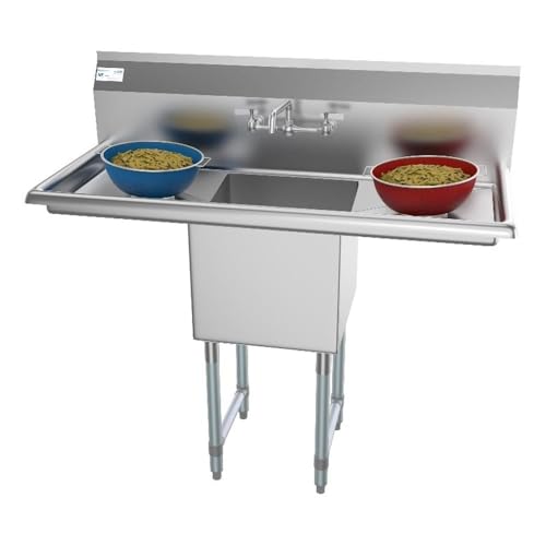 KoolMore 1 Compartment Stainless Steel NSF Commercial Kitchen Prep & Utility Sink with2 Drainboards, Cross-braced legs and Faucet- Bowl Size 15" x 15" x 12 - size: 2 Drainboards W/ Faucet