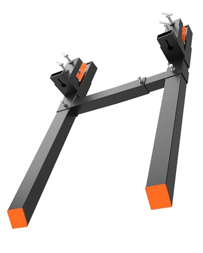 Clamp-On Pallet Forks - 2000 lbs Capacity, 60'' Forks with Adjustable Stabilizer Bar for Tractor Loader & Skid Steer Buckets, Quick Attachment (Black)