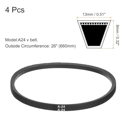 uxcell 4pcs A24 or 4L260 Classic Wrapped Rubber V-Belt, 24"(610mm) Inside Circumference, A Profile V Belt - size: A24