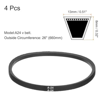 uxcell 4pcs A24 or 4L260 Classic Wrapped Rubber V-Belt, 24"(610mm) Inside Circumference, A Profile V Belt - size: A24