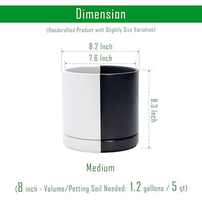 D'vine Dev 8.2 Inch Ceramic Planter Pot, Black White Split, 94-O-D-0 - color: Split Monochrome Black & White, size: Medium