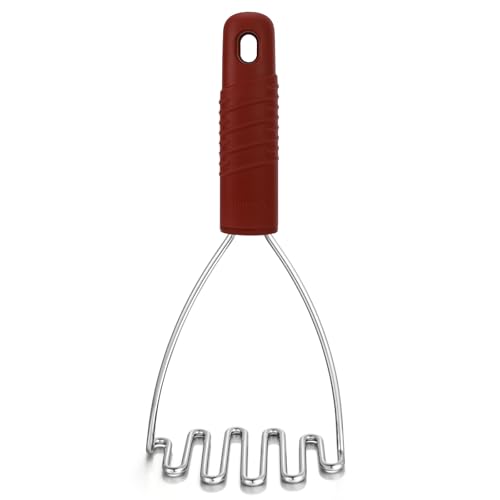 Beneno Ergonomic Soft Grip Stainless Steel Potato Masher, Black - color: Red