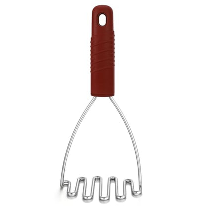 Beneno Ergonomic Soft Grip Stainless Steel Potato Masher, Black - color: Red