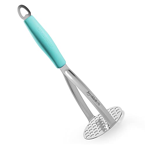 Joyoldelf Heavy Duty Stainless Steel Potato Masher, Professional Integrated Masher Kitchen Tool & Food Masher/Potato Smasher with Silicone Handle, Perfect for Bean, Vegetable, Fruits, Avocado, Meat - color: Blue