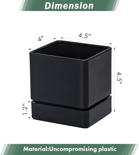 D'vine Dev 2-Pack Plastic Herb Planter Pots, 4 in, Black, 76-Y-B2-1 - color: Black, size: 8 Inch x 4.5 Inch