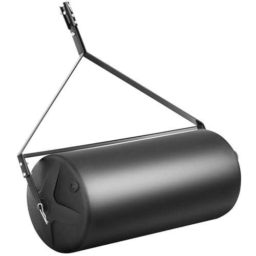 Suitable for 400lbs Tow-Behind Lawn Roller – Durable LLDPE Drum & Steel Frame for Easy Towing with Tractor or ATV – Sand/Water-Filled Sod Roller for Lawns, Gardens, Farms, and Parks – Black