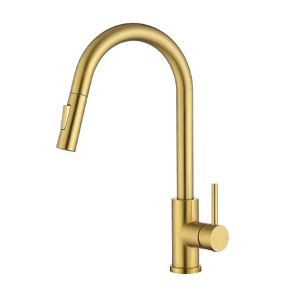 Tohlar Gold Kitchen Faucet with Pull Down Sprayer and Deck Plate - color: Brushed Gold, style: Standard