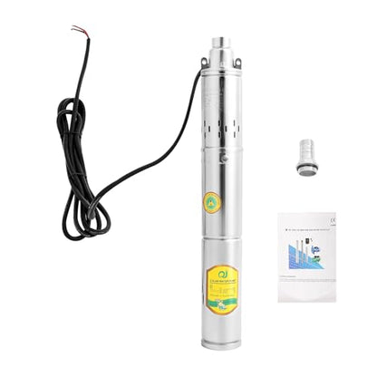 DYRABREST 24V DC Deep Well Submersible Pump 0.5HP 370W Stainless Steel Borehole Pump with 213ft Head 70.62ft³/h Flow Water Pump for Home Agricultural Irrigation
