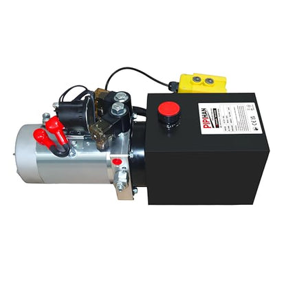 Double Acting Hydraulic Pump 6 Quart Hydraulic Power Units 12V DC Hydraulic Pump SAE#6 Connector for Dump Trailer Car Lifting