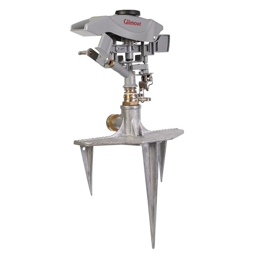 Gilmour Pro Heavy Duty Circular Water Sprinkler with Spike Base, Rotating Sprinkler Head with Adjustable Spray Pattern, Lawn Sprinkler for Large Area Coverage, Silver | Rotating Head with Adjustable Spray Pattern, Lawn Sprinkler for Large Area Coverage