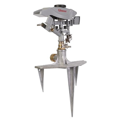 Gilmour Pro Heavy Duty Circular Water Sprinkler with Spike Base, Rotating Sprinkler Head with Adjustable Spray Pattern, Lawn Sprinkler for Large Area Coverage, Silver | Rotating Head with Adjustable Spray Pattern, Lawn Sprinkler for Large Area Coverage