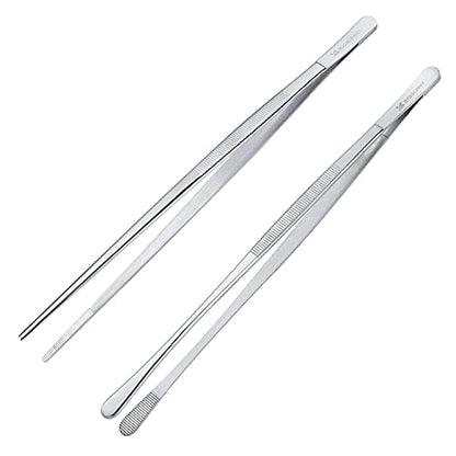 MSY BIGSUNNY Stainless Steel Food Tweezers Multi-function Cooking Tongs Kitchen Serving Tong (12" Round & 12" Pointed Tweezers) - size: 12" Round & 12" Pointed Tweezers - 2 Piece Set