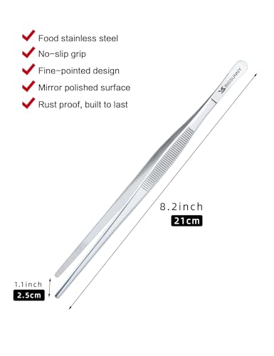 2 Pcs 8.5 Inch Kitchen Tweezers Fine Tweezer Tongs, MSY BIGSUNNY Stainless Steel Food Tweezers Multi-function Cooking Tongs Kitchen Serving Tong - size: 8.5" Tweezers - 2 Piece Set