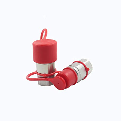 LX-FF-04 1/2" Skid Steer Bobcat Flat Face Hydraulic Quick Disconnect Coupling NPT1/2 Set Quick Connect Couplers with Red Dust Caps - size: 1-Set 1/2" NPT