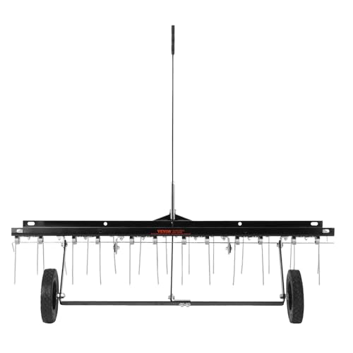 VEVOR Tow Behind Dethatcher, 48-inch Tow Dethatcher with 24 Spring Steel Tines, Lawn Dethatcher Rake for ATV or Mower, Tow Behind Lawn Rake with Lift Handle for Garden Farm Grass - style: 48" ATV Rake