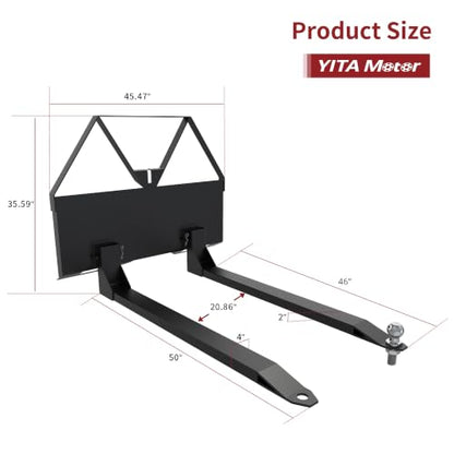 YITAMOTOR 46" 2000lbs Skid Steer Pallet Fork Attachment & 1-7/8" Ball