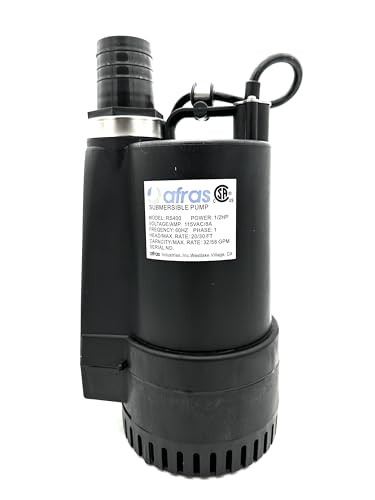 Afras Manual Submersible High Efficiency Water Pump 1/2HP 3500GPH. Thermoplastic Submersible Water Pump with 21-Foot Cord for Pool Tub Garden Pond Draining and More.
