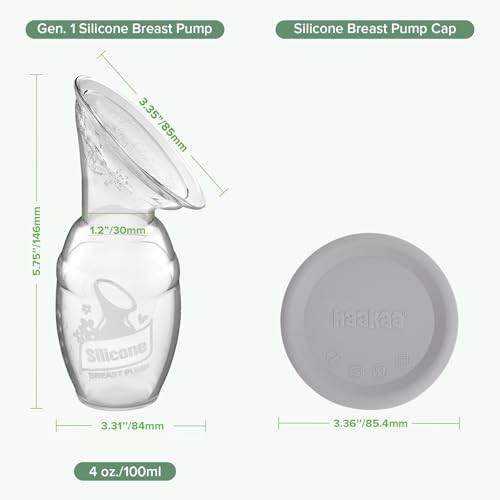 haakaa Manual Silicone Breast Pump with Cap (Grey) 4oz/100ml - color: Gray