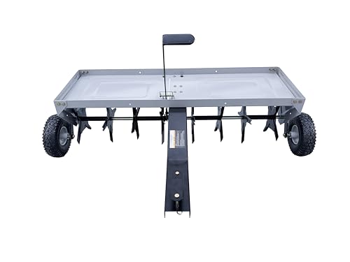 Yard Commander - 48-Inch Tow Behind Plug Aerator for Lawn Tractor & ATV, 32 Core Plug Tines, 2.5” Soil Penetration, Heavy Duty Steel Aerator, Weight Tray & 10” Pneumatic Tires for Lawn & Garden Care