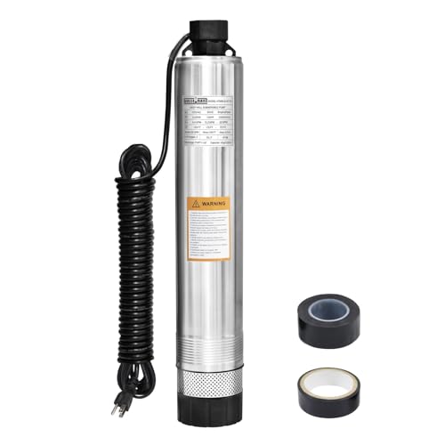 WASSERMANN 4" Septic Pump Submersible Effluent/Cistern Bottom Suction Pump with 33FT Cable,1/2HP,115V/60HZ,26GPM,138FT Head,Stainless Steel Deep Well Pump for Septic Tank Home - color: Black